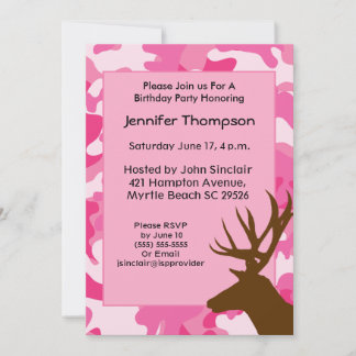 Deer Hunter Pink Camouflage Birthday Uitnodiging