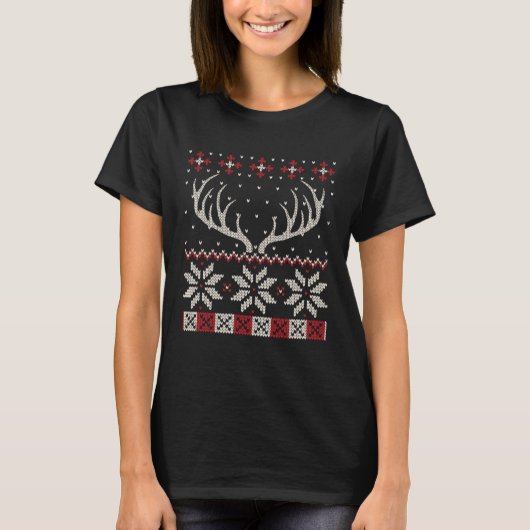 Deer Hunter Ugly Christmas Sweater Reindeer Elk Mo T-shirt (Voorkant)