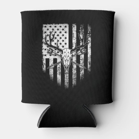 Deer Hunters Deer Skull op Amerikaanse vlag Blikjeskoeler (Voorkant)