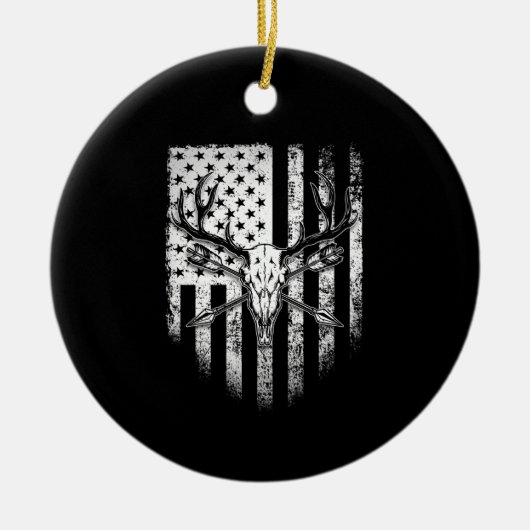 Deer Hunters Deer Skull op Amerikaanse vlag Keramisch Ornament (Voorkant)