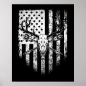 Deer Hunters Deer Skull op Amerikaanse vlag Poster (Voorkant)