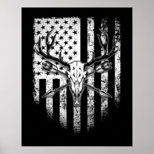 Deer Hunters Deer Skull op Amerikaanse vlag Poster