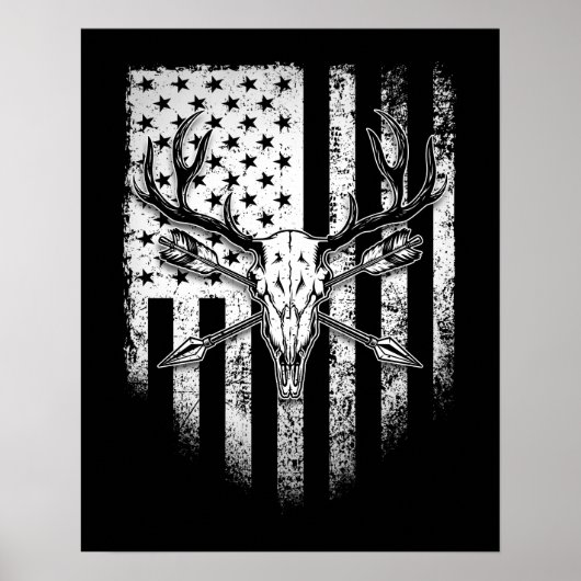 Deer Hunters Deer Skull op Amerikaanse vlag Poster (Voorkant)