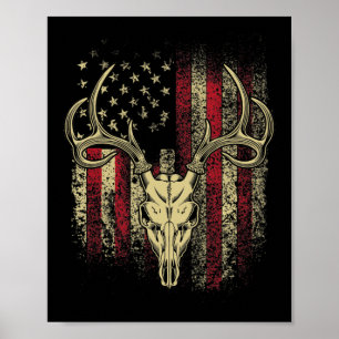 Deer Hunters Deer Skull op Amerikaanse vlag Poster