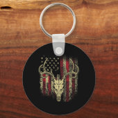 Deer Hunters Deer Skull op Amerikaanse vlag Sleutelhanger (Voorkant)