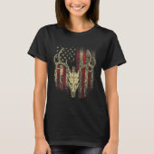 Deer Hunters Deer Skull op Amerikaanse vlag T-shirt (Voorkant)