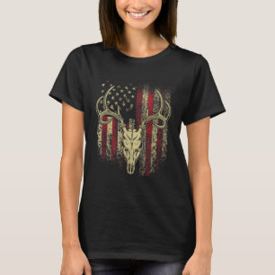 Deer Hunters Deer Skull op Amerikaanse vlag T-shirt