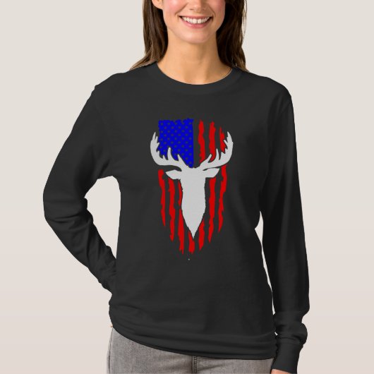 Deer Hunting American Flag 4th of July Patriotic U T-shirt (Voorkant)