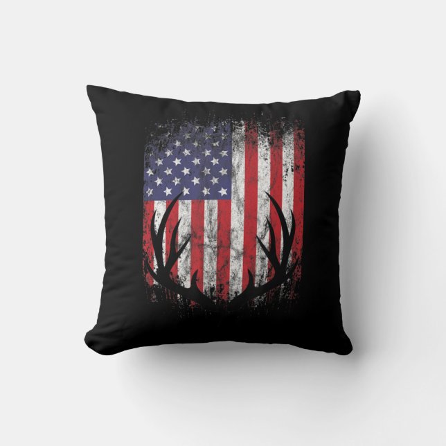 Deer Hunting American Flag Whitetail Buck Antlers Kussen (Voorkant)