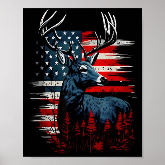 Deer Hunting American Flag Whitetail Buck Antlers  Poster (Voorkant)
