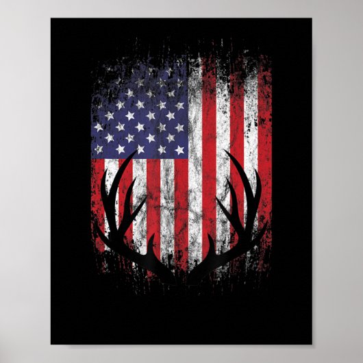 Deer Hunting American Flag Whitetail Buck Antlers Poster (Voorkant)