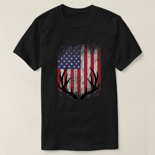 Deer Hunting American Flag Whitetail Buck Antlers T-shirt (Design voorkant)