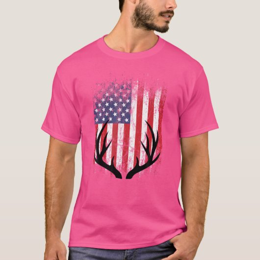 Deer Hunting American Flag Whitetail Buck Antlers T-shirt (Voorkant)