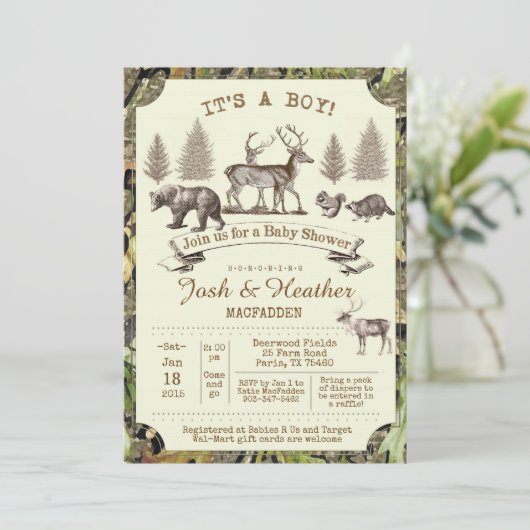Deer Hunting Baby shower Invitation Kaart (Staand voorkant)