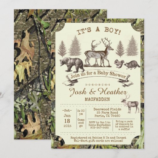 Deer Hunting Baby shower Invitation Kaart (Voorkant / Achterkant)