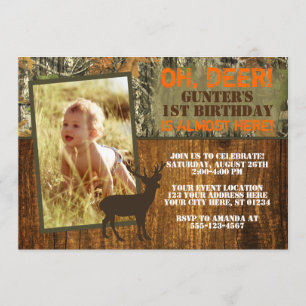 Deer Hunting Birthday Invitation with Photo - Camo Kaart