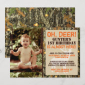 Deer Hunting Birthday Invitation with Photo - Camo Kaart (Voorkant / Achterkant)