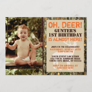 Deer Hunting Birthday Invitation with Photo - Camo Kaart