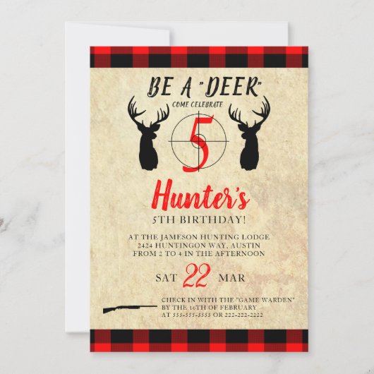 Deer Hunting Birthday Party Invitation Kaart (Voorkant)