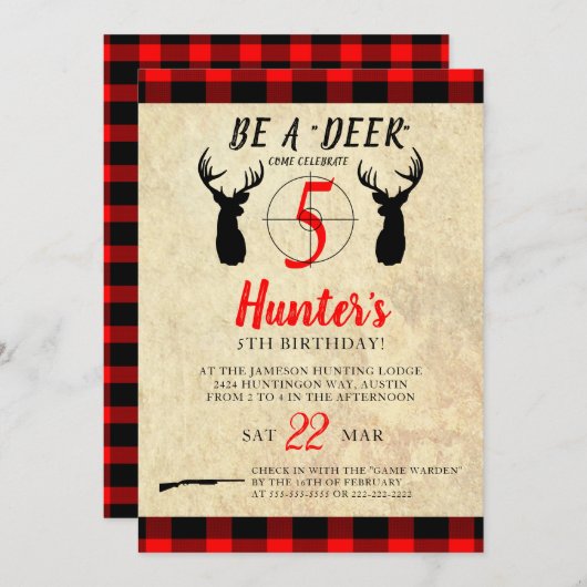 Deer Hunting Birthday Party Invitation Kaart (Voorkant / Achterkant)