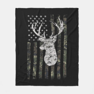 Deer Hunting Camo American Flag  Fleece Deken