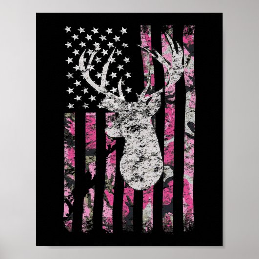 Deer Hunting Camo American Flag Pink Buck Poster (Voorkant)