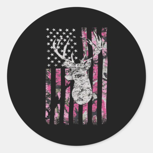 Deer Hunting Camo American Flag Pink Buck Ronde Sticker (Voorkant)