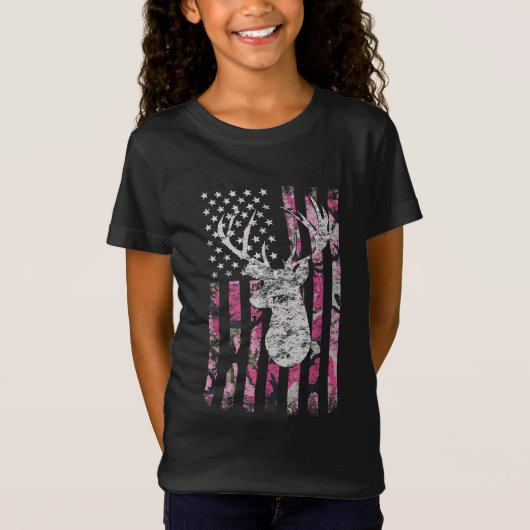Deer Hunting Camo American Flag Pink Buck T-shirt (Voorkant)