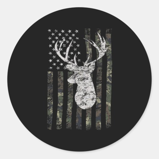 Deer Hunting Camo American Flag Ronde Sticker (Voorkant)