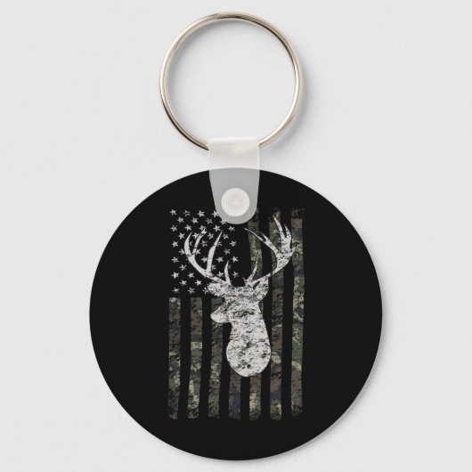 Deer Hunting Camo American Flag Sleutelhanger (Voorkant)