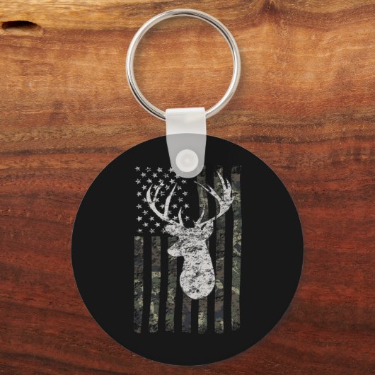 Deer Hunting Camo American Flag Sleutelhanger (Voorkant)