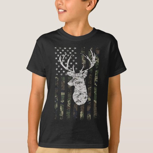Deer Hunting Camo American Flag T-shirt (Voorkant)