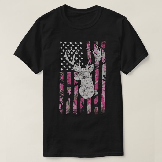 Deer Hunting Camo Pink Camouflage American Flag Bu T-shirt (Design voorkant)