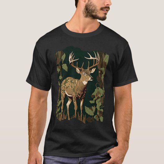 Deer Hunting Green Brown Camo Camouflage Artwork   T-shirt (Voorkant)