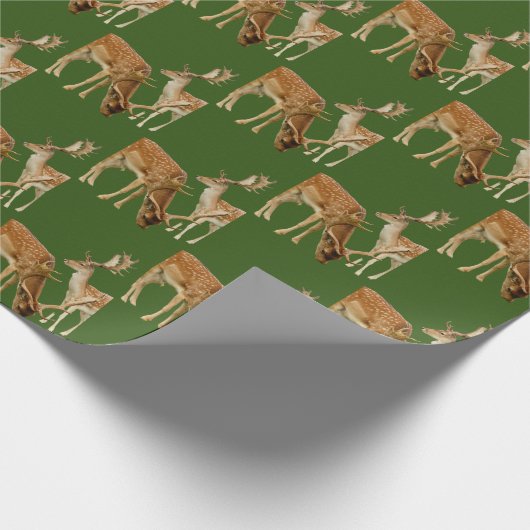 Deer Hunting Green en Brown Wrapping Paper Cadeaupapier (Hoek)