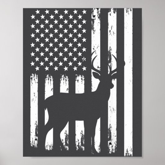 Deer Hunting Hunter Camo Usa American Flag Patriot Poster (Voorkant)