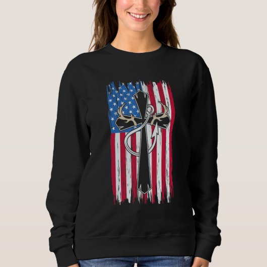 Deer Hunting Hunter  Us Flag Deer Hunting & Fishin Trui (Voorkant)
