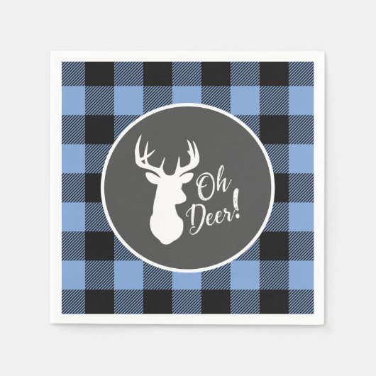 Deer Hunting Lodge Baby shower Antlers Boy Blue Servet (Voorkant)