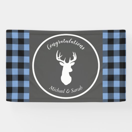 Deer Hunting Lodge Baby shower Antlers Boy Blue Spandoek (Horizontaal)