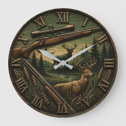 Deer Hunting Rustic Rifle & Whitetail Buck Grote Klok (Voorkant)