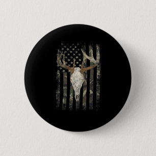 Deer Hunting Skull American Camo USA Flag Whitetai Ronde Button 5,7 Cm