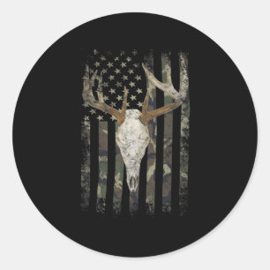 Deer Hunting Skull American Camo USA Flag Whitetai Ronde Sticker