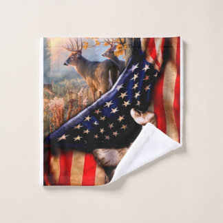 Deer Hunting USA Flag Blanket Washandje