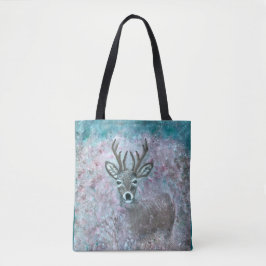 Deer in a field of flowers tote bag