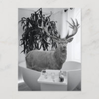 Deer in Bathtub Black White Bathroom art