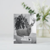 Deer in Bathtub Black White Bathroom art Briefkaart (Staand voorkant)