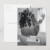Deer in Bathtub Black White Bathroom art Briefkaart (Voorkant / Achterkant)