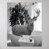Deer in Bathtub Black White Bathroom art Poster (Voorkant)