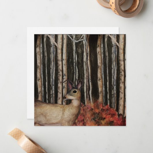 Deer in Birch Trees Blank Note Card Notitiekaartje (Voorkant / Achterkant in situ)