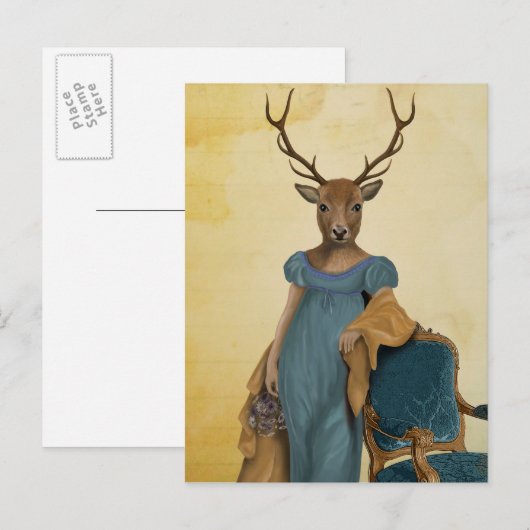 Deer in Blue Dress 2 Briefkaart (Voorkant / Achterkant)